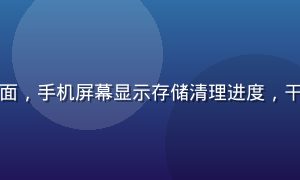 设备清理缓存操作界面，手机屏幕显示存储清理进度，干净整洁的科技感界面